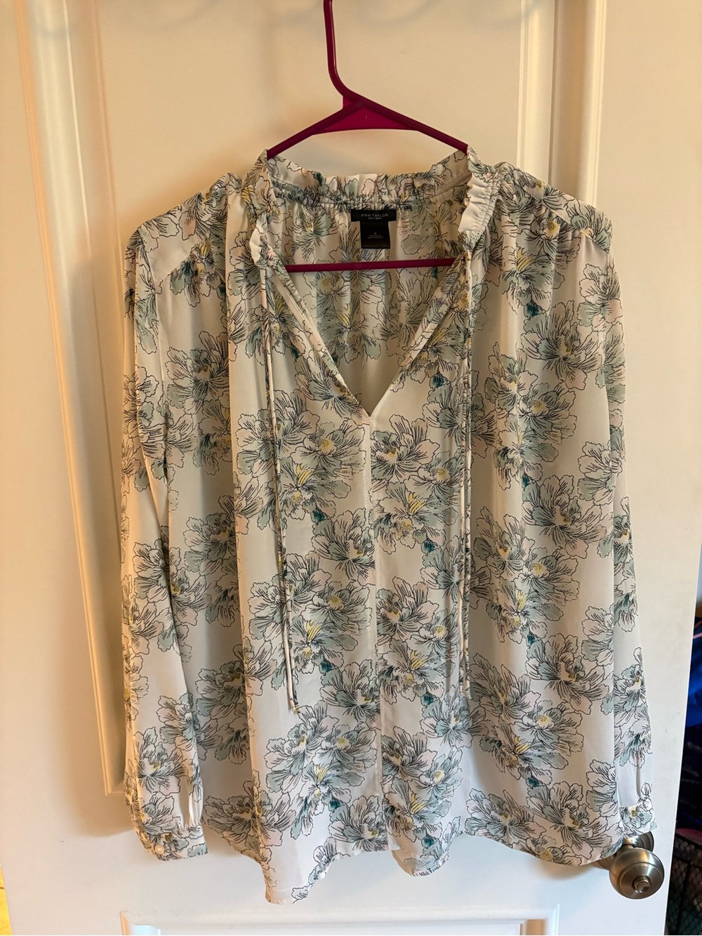Ann Taylor Floral Tie-Neck Blouse